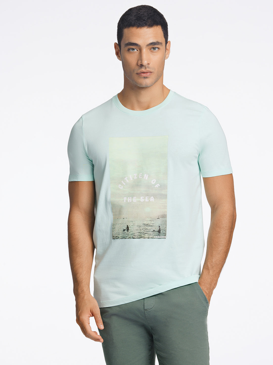 Lindbergh Men Green Printed Round Neck TShirt