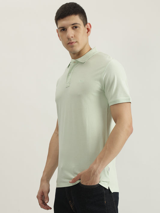 Lindbergh Men Green Solid Polo Collar Short Sleeves T-shirt