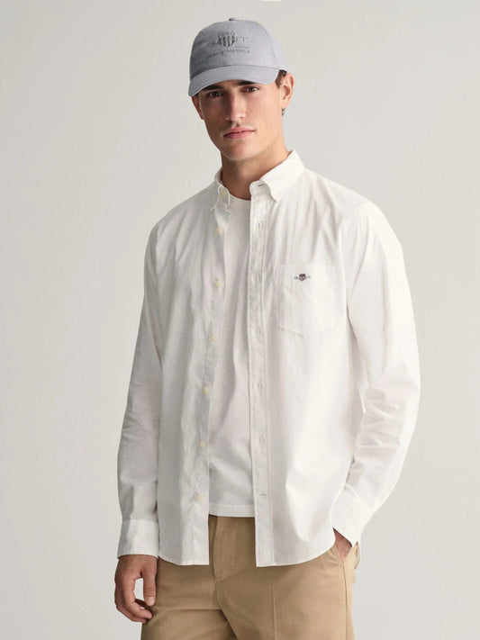 Gant Men White Solid Button Down Collar Full Sleeves Shirt