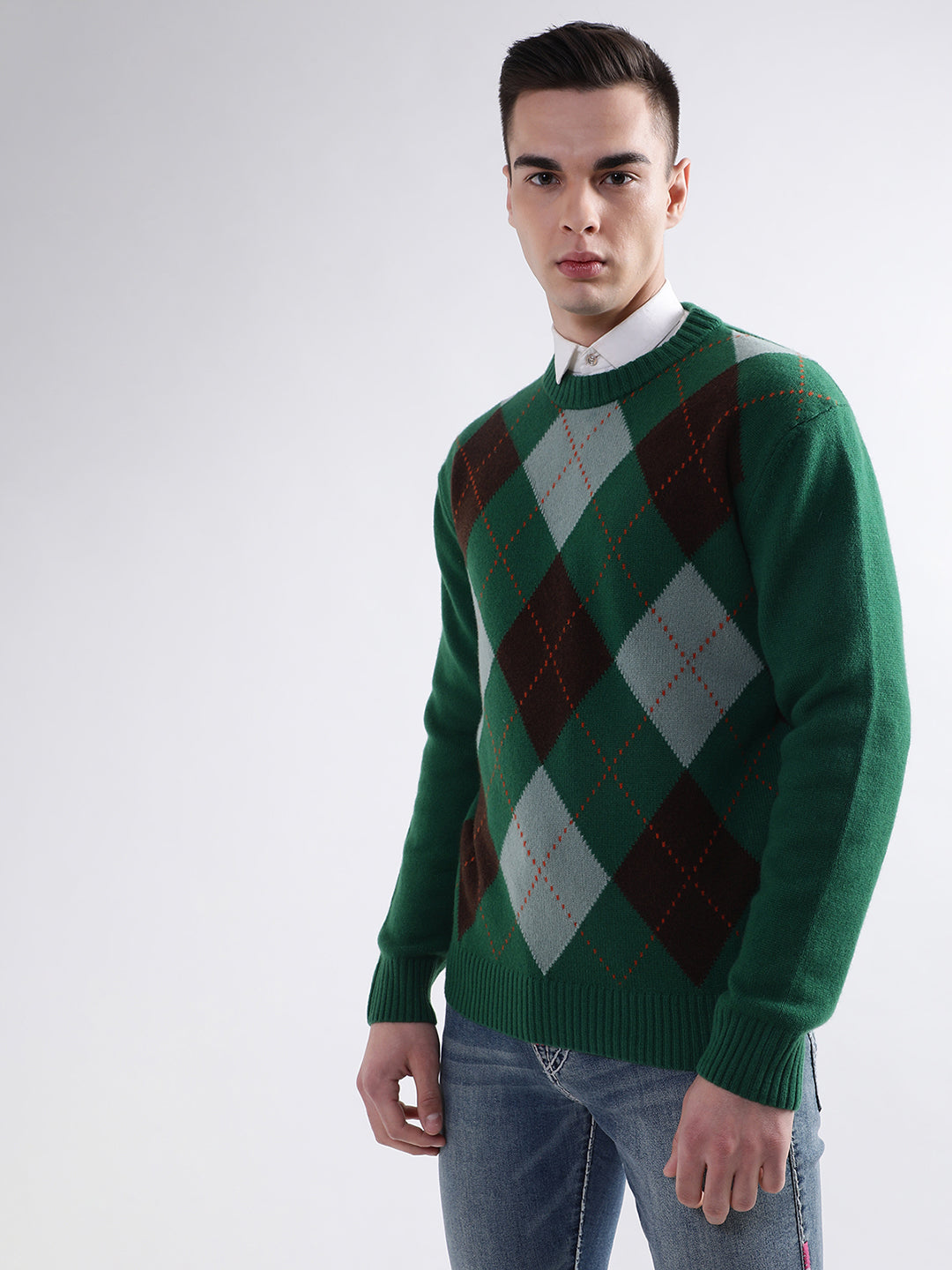 Gant Men Green Printed Round Neck Sweater