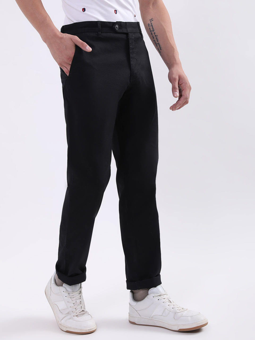 Iconic Men Black Solid Regular Fit Trouser