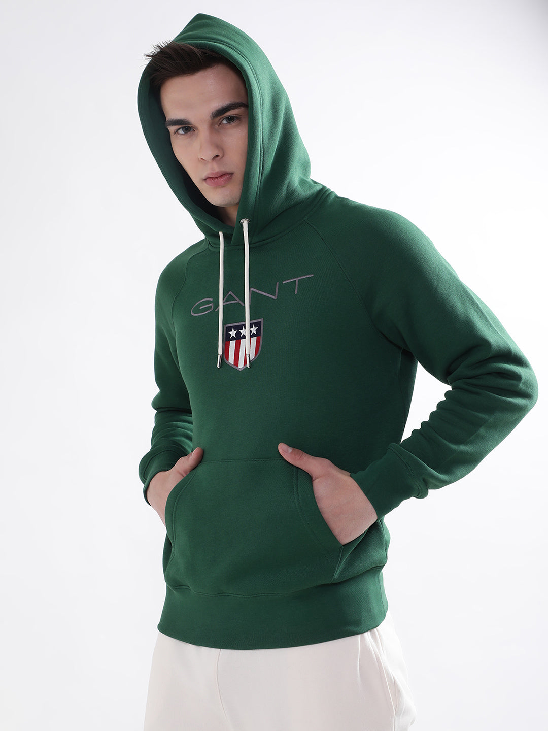 Gant Men Green Solid Hooded Sweatshirt