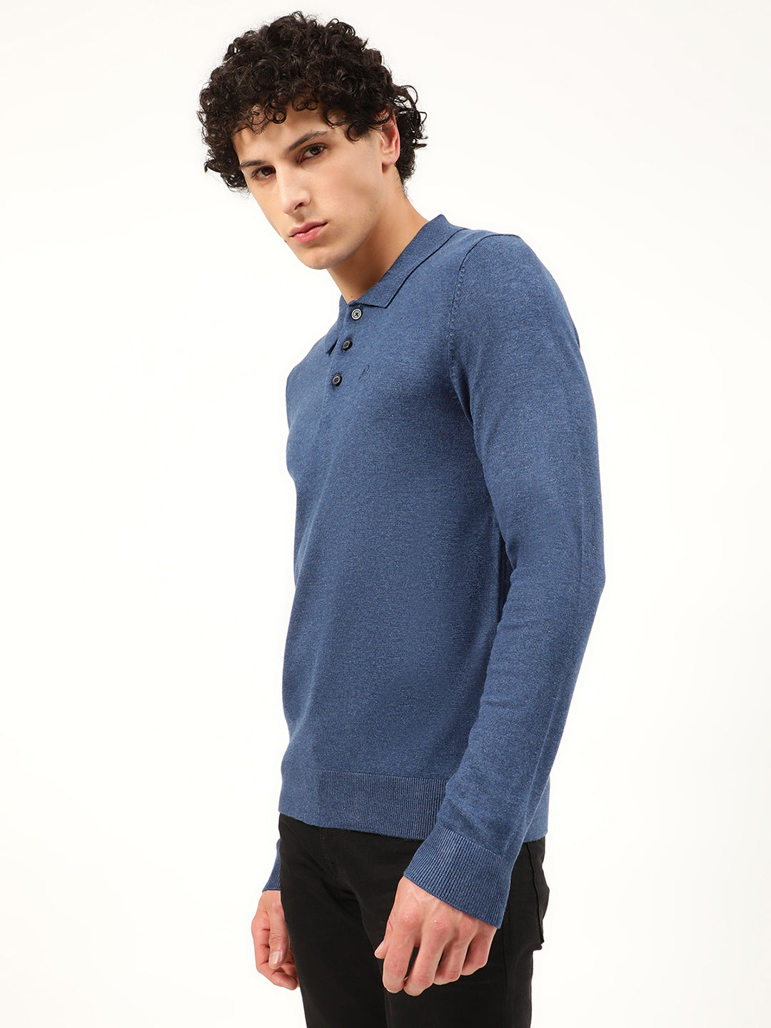 Lindbergh Men Blue Solid Round Neck Sweater