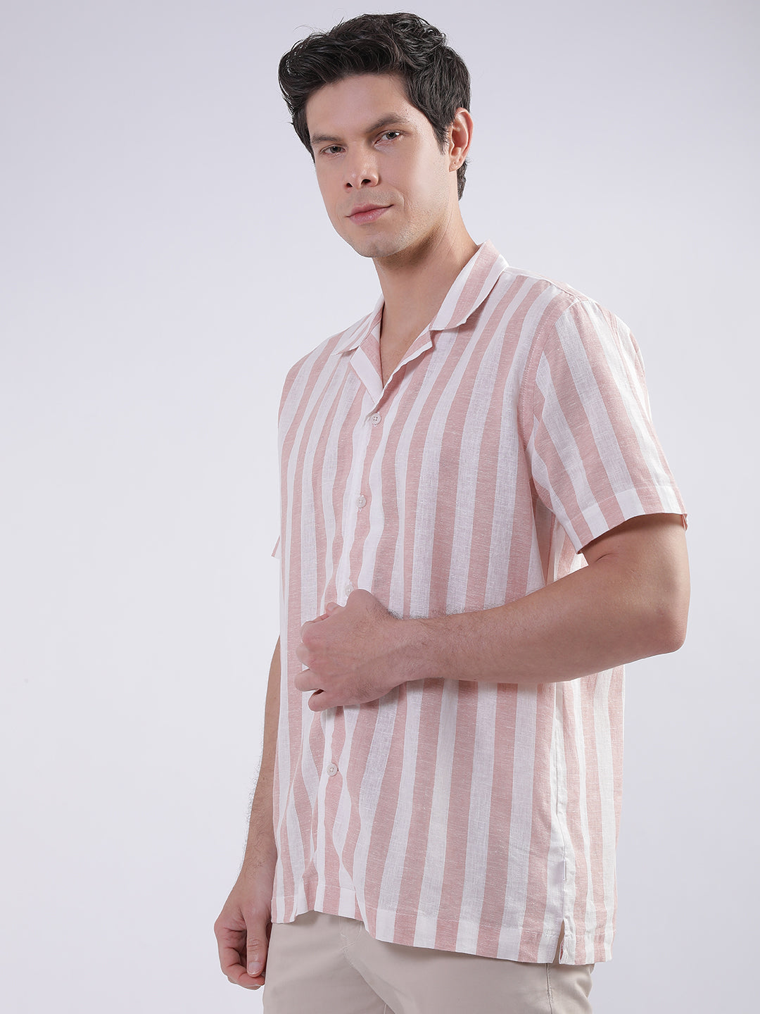 Lindbergh Dark Pink Coral Fashion Striped Slim Fit Shirt