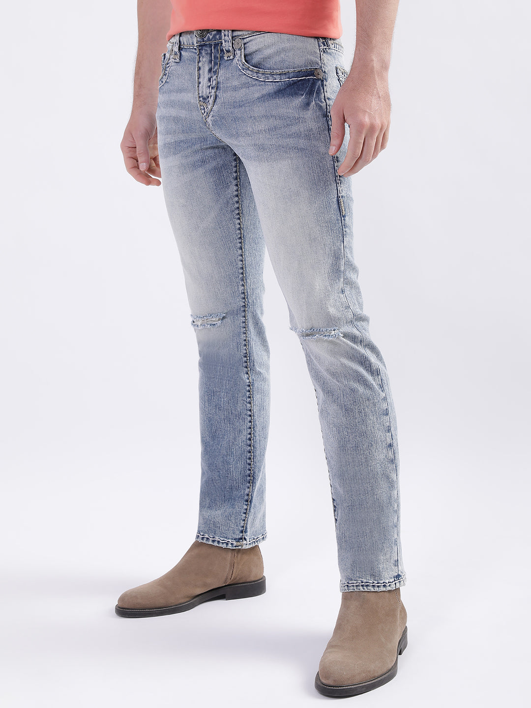 True Religion Men Blue Solid Straight Fit Jeans