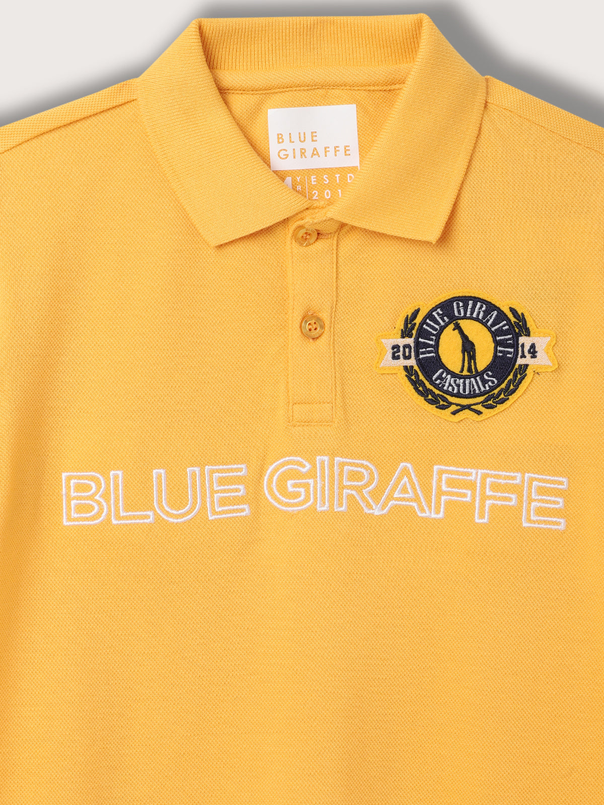 Blue Giraffe Kids Yellow Embroidered Regular Fit Polo T-Shirt