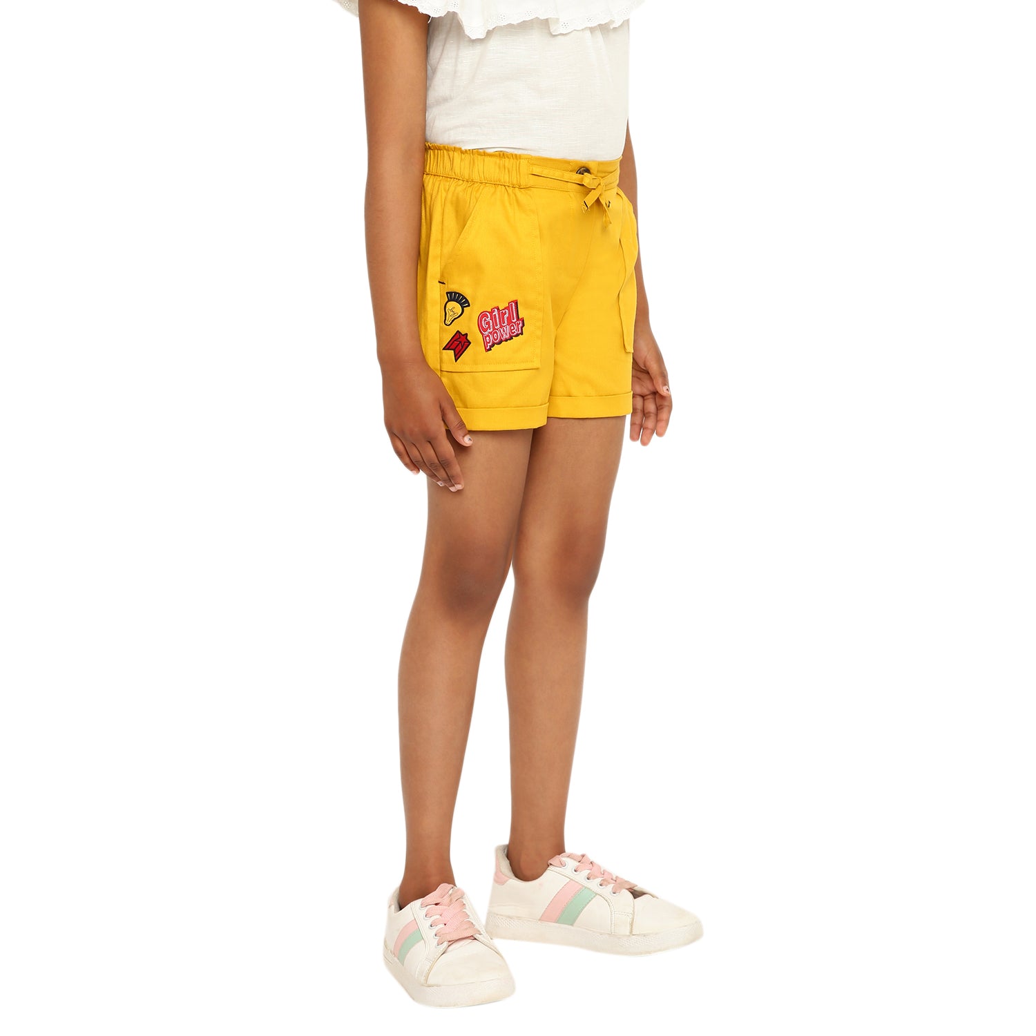 Blue Giraffe Girls Yellow Solid Regular Fit Shorts