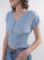 Elle Women Blue Checked V Neck Top