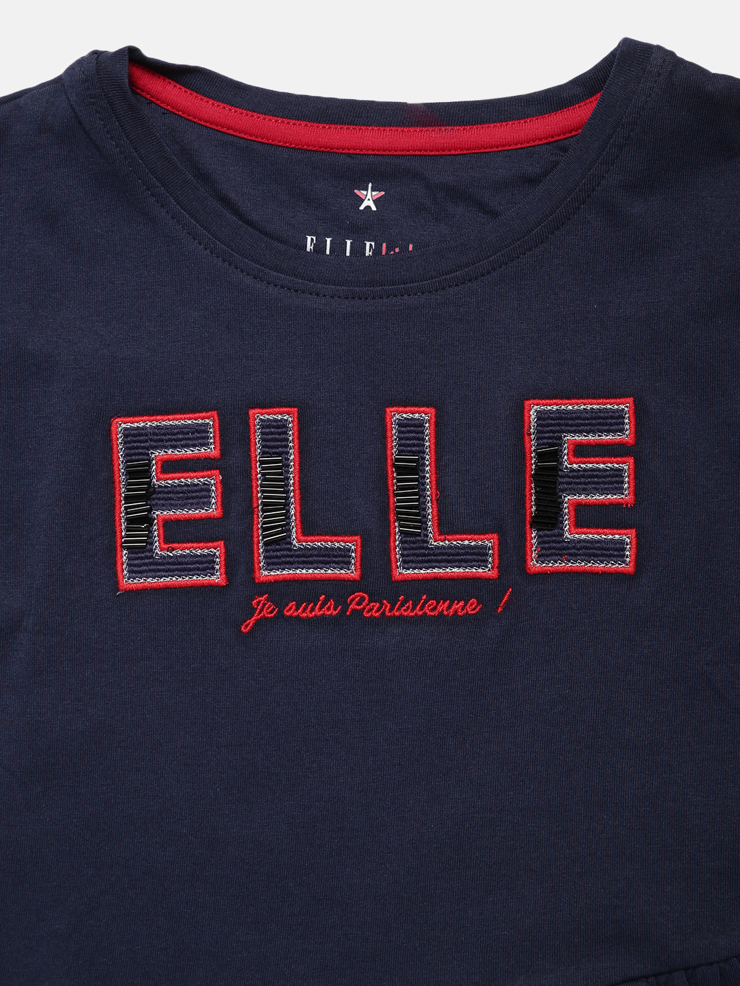 Elle Kids Girls Navy Solid Round Neck TShirt