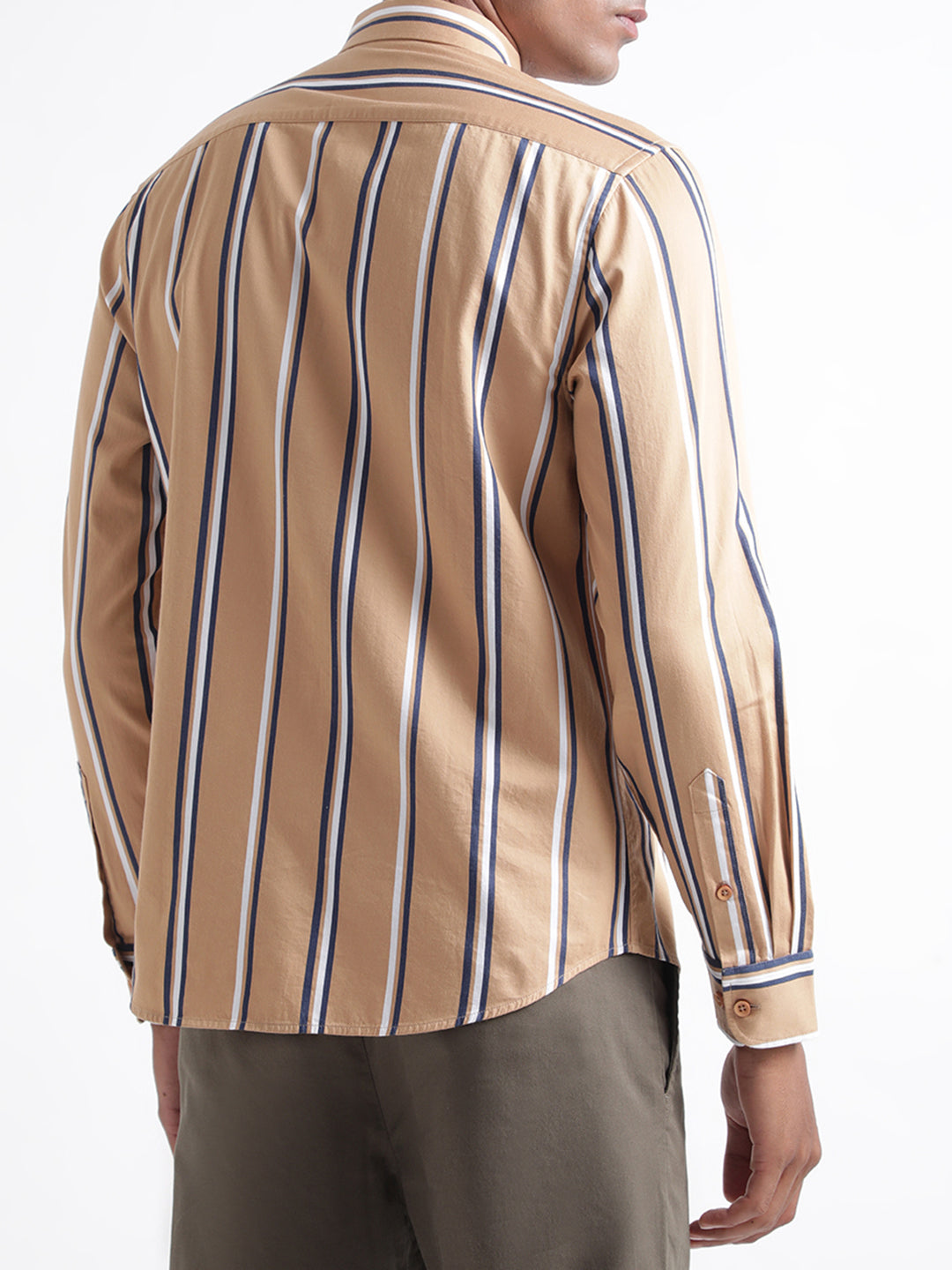 Iconic Brown Striped Regular Fit Shirt