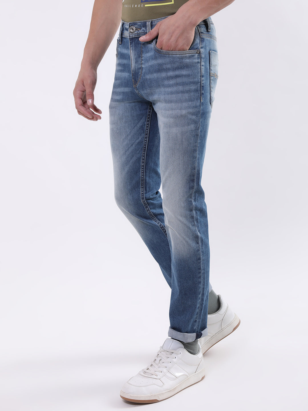 Iconic Men Blue Embroidered Skinny Fit Jeans