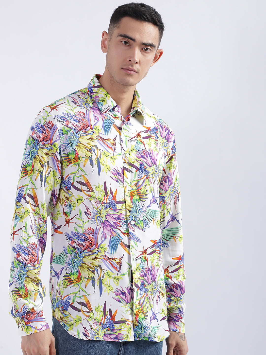 Just Cavalli Men Multi Printed Collar Shirt