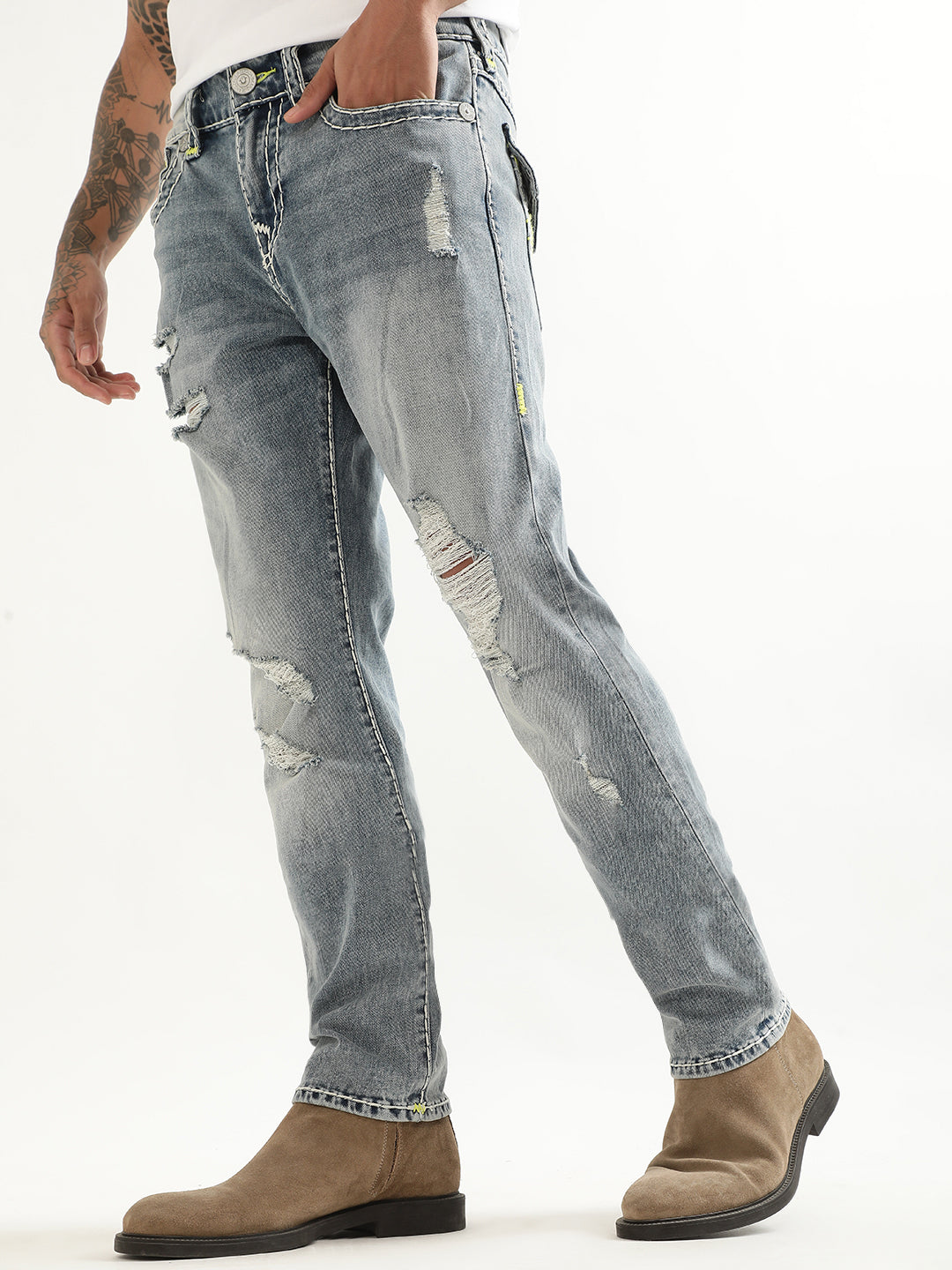 True Religion Super T Skinny Blue Mid Rise Distressed Jeans