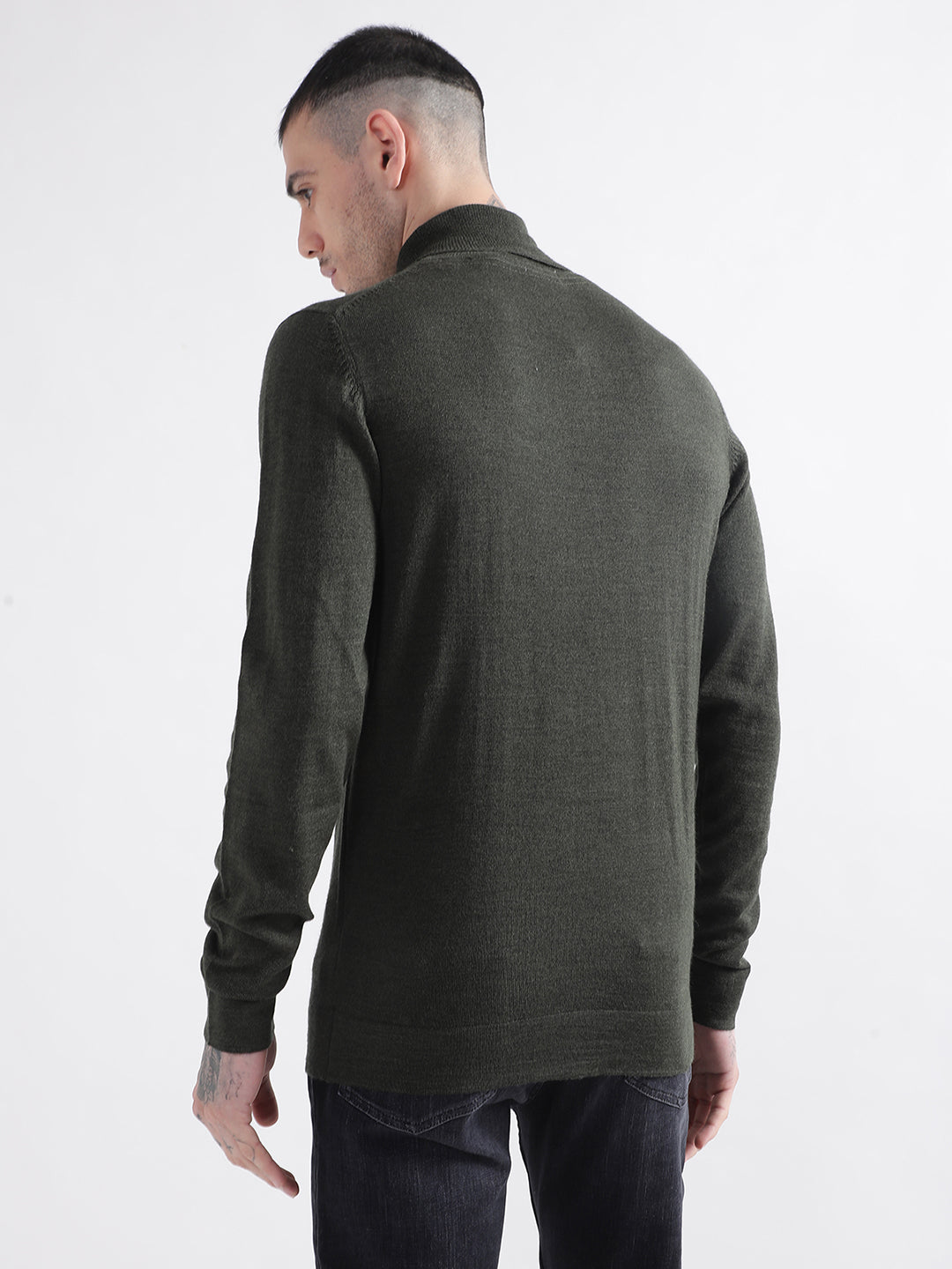 Lindbergh Men Green Solid Turtle Neck Sweater