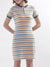 Elle Women Multi Striped Round Neck Dress