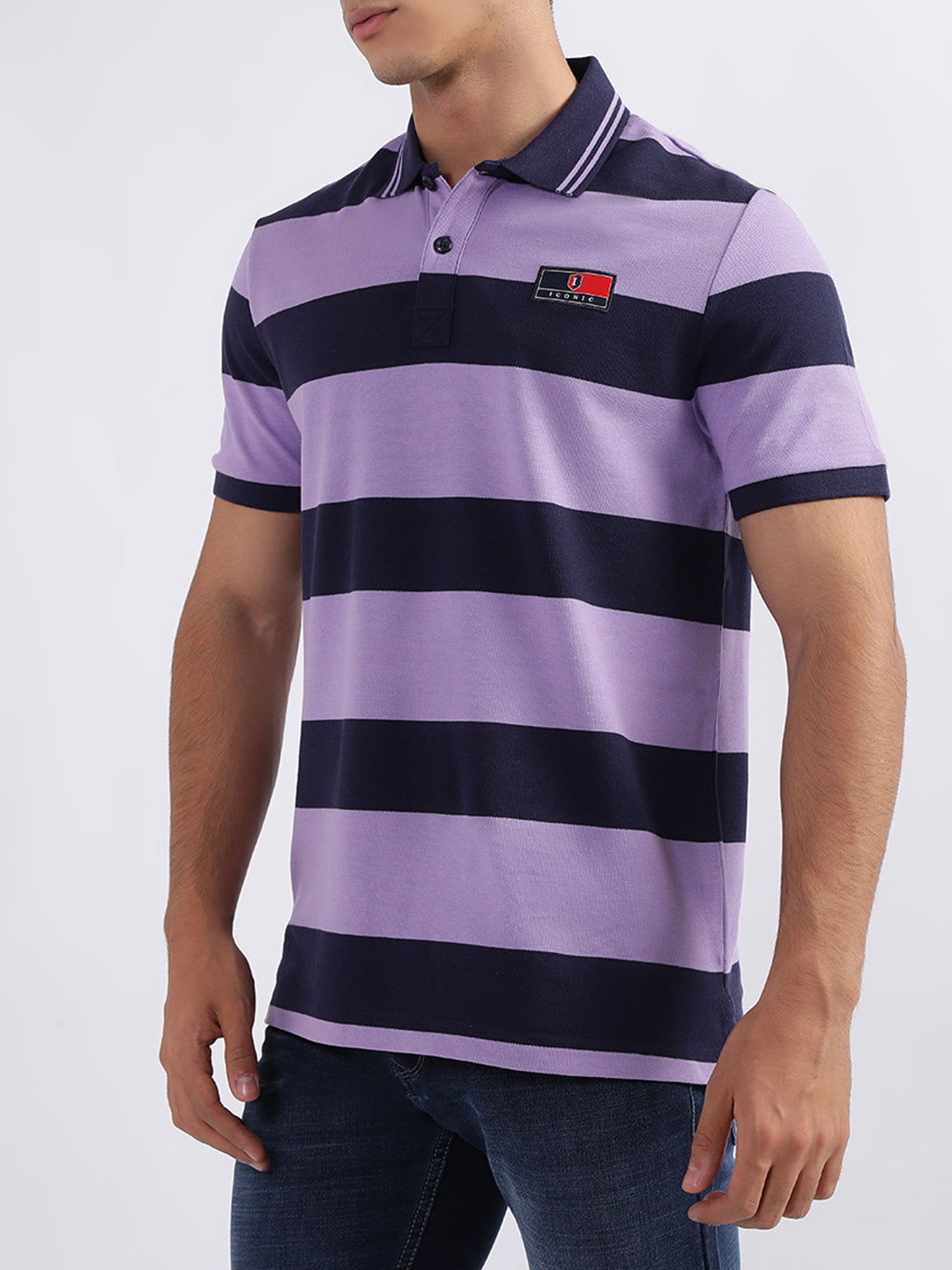 Iconic Purple Striped Regular Fit Polo T-Shirt