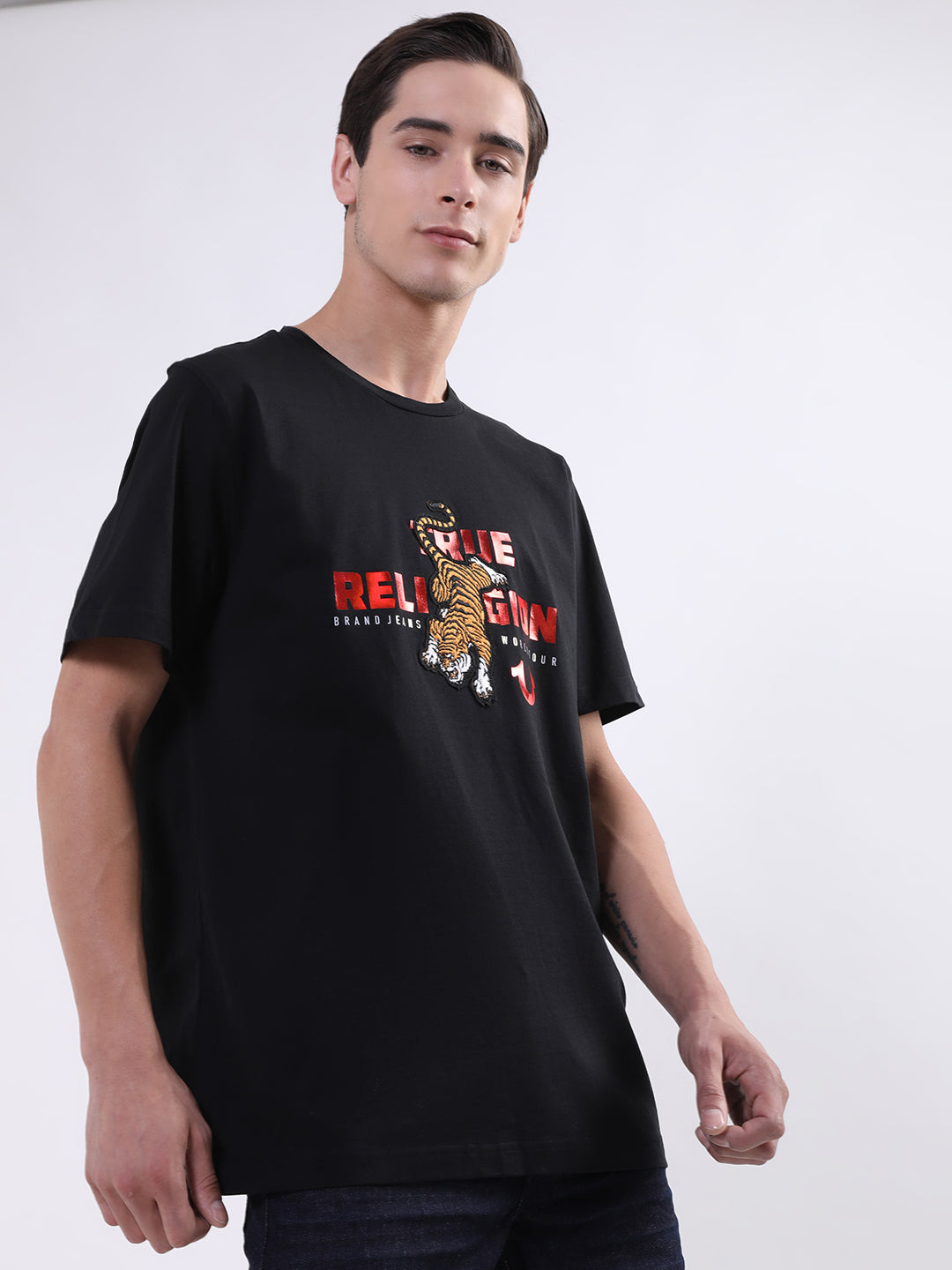 True Religion Black Logo Regular Fit T-Shirt