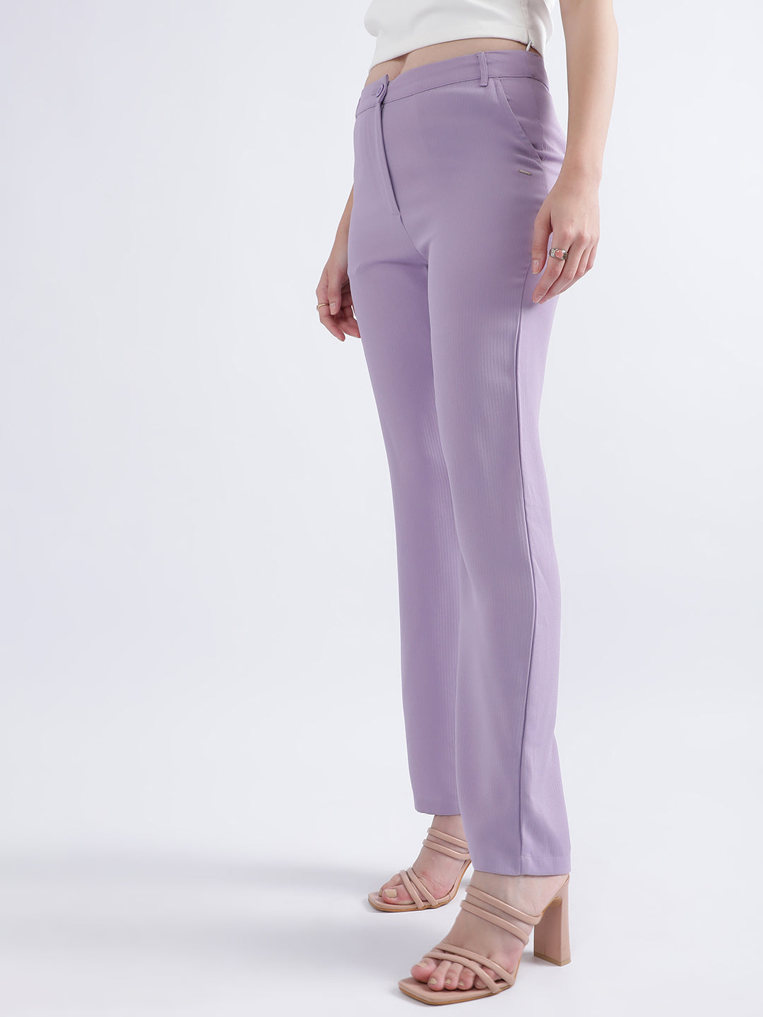 Elle Women Lilac Solid Regular Fit Trouser