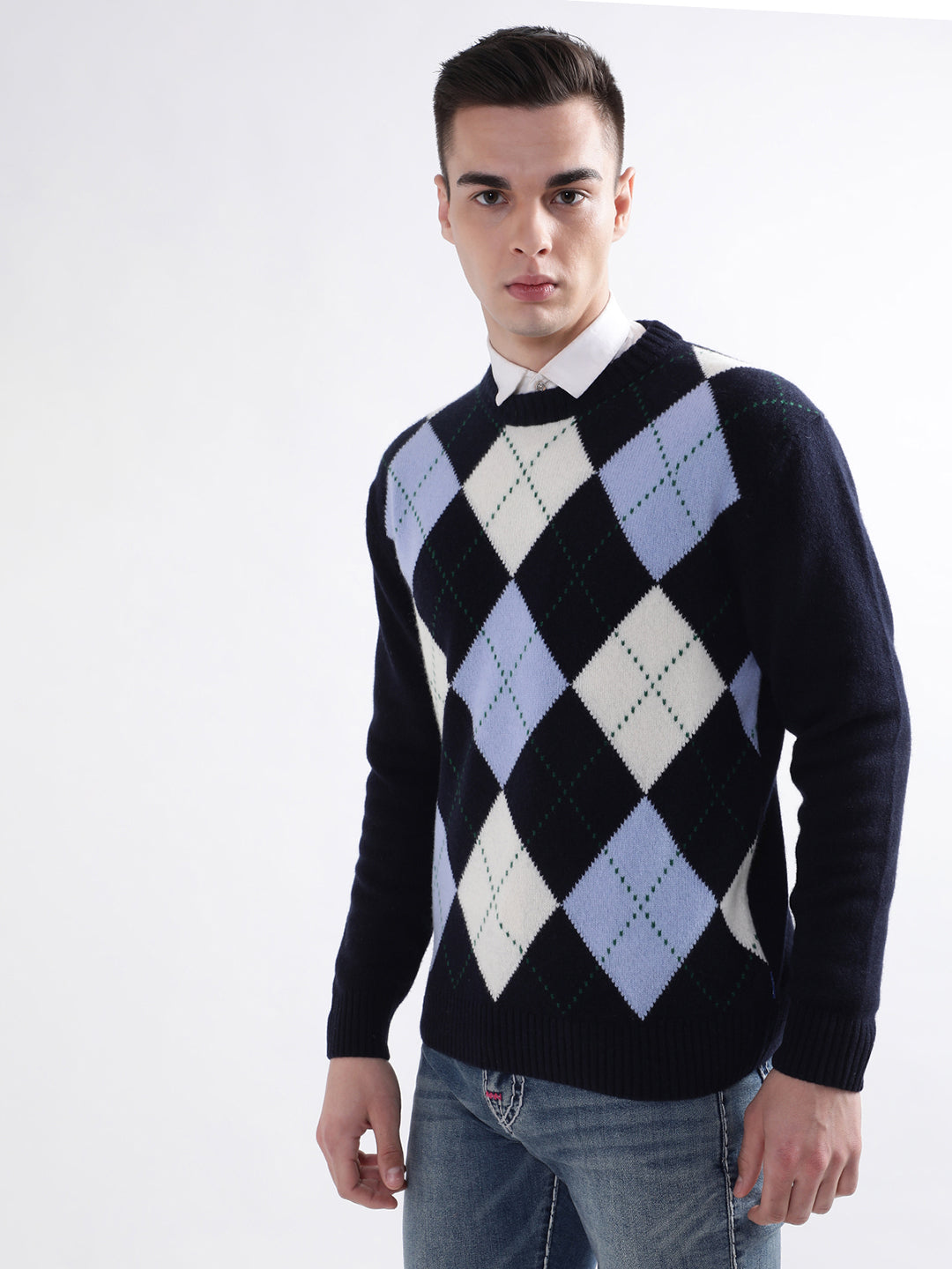 Gant Men Blue Printed Round Neck Sweater