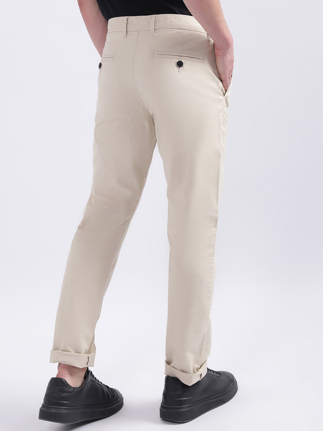 Iconic Men Beige Solid Slim Fit Trouser