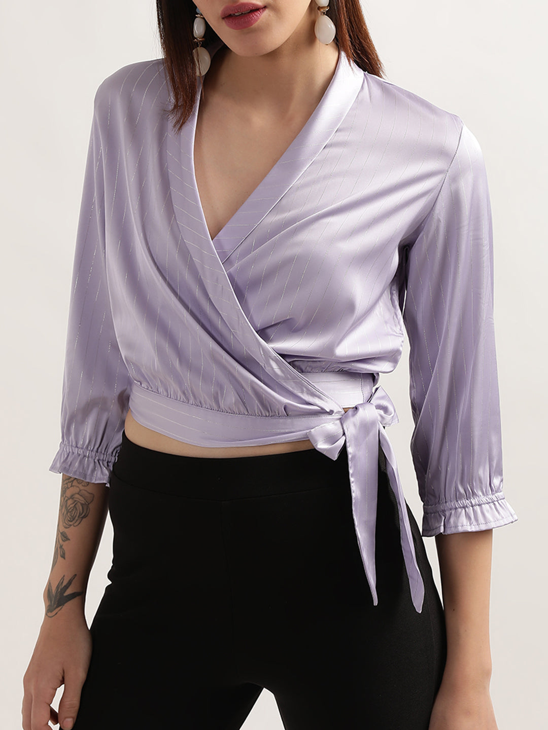 Elle Women Lilac Solid V Neck Top