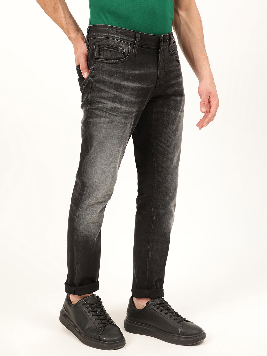 Antony Morato Men Black Tapered Fit Low Distress Heavy Fade Jeans