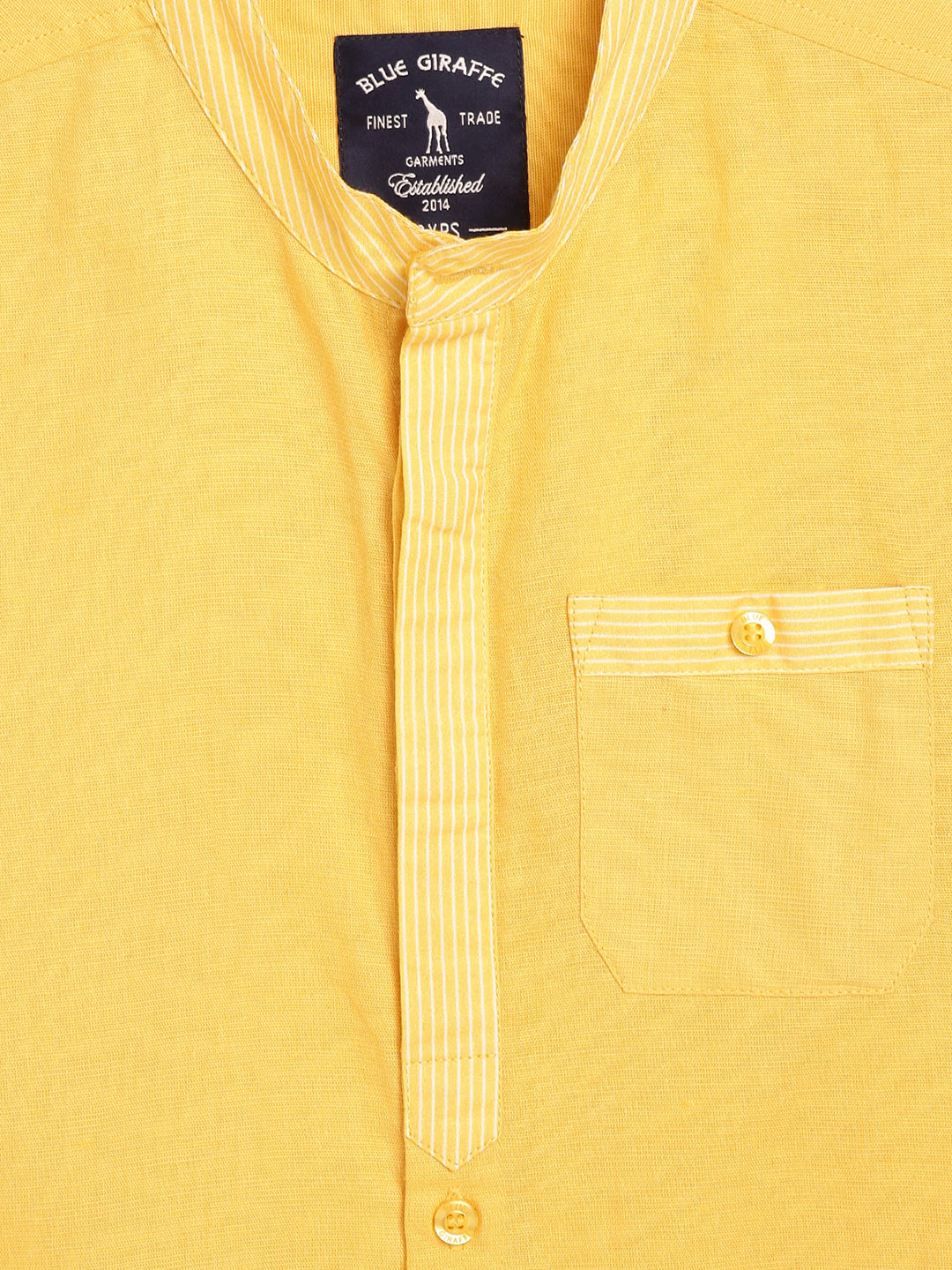 Blue Giraffe Boys Yellow Solid Collar Shirt