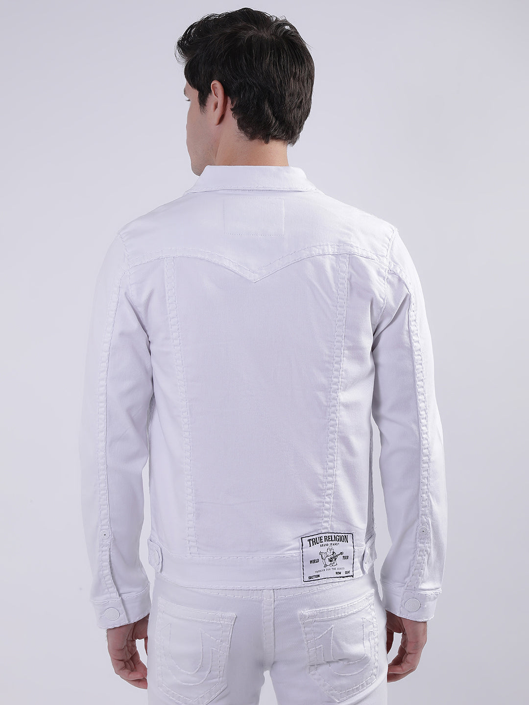 True Religion Men White Solid Collar Jacket