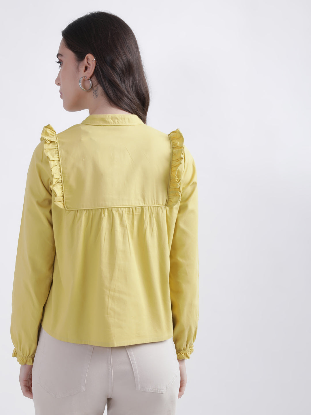 Elle Women Yellow Solid Round Neck Top