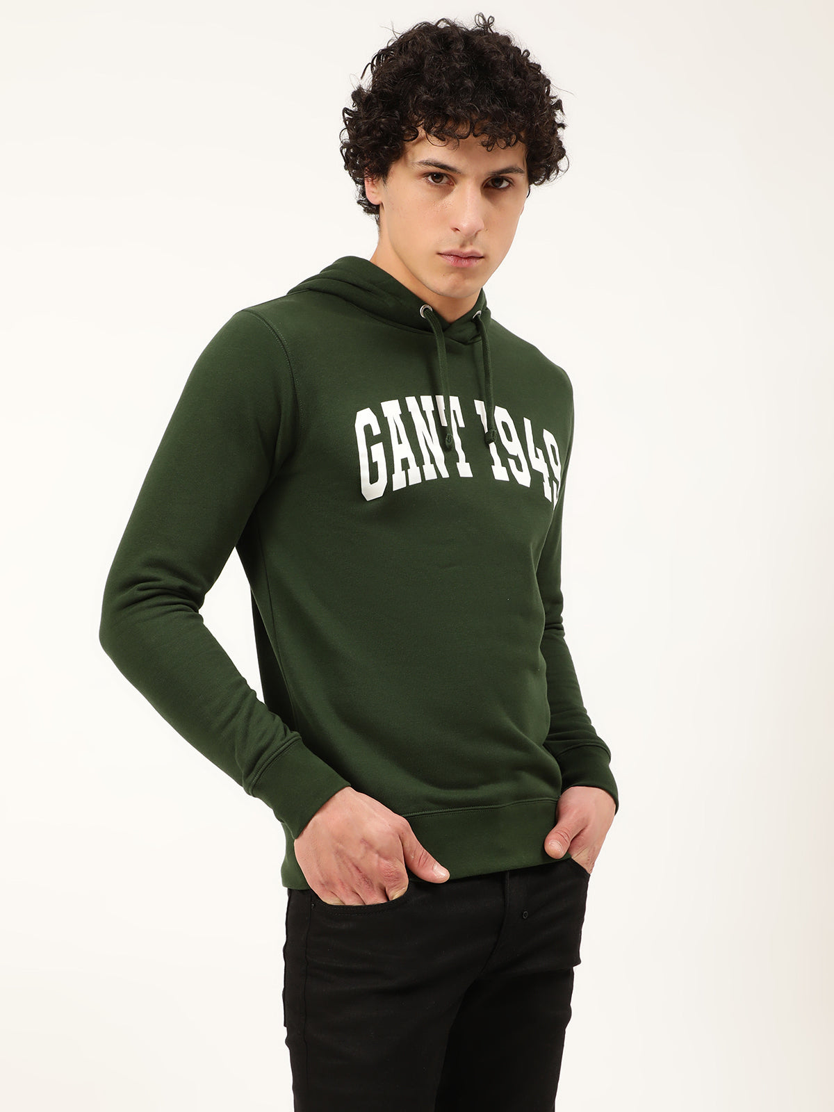 Gant Men Green Solid Hooded Sweatshirt