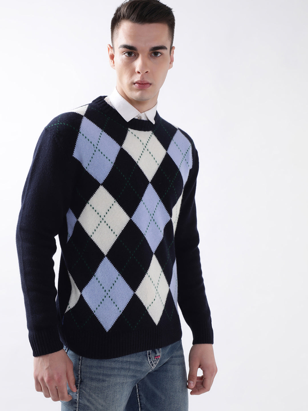 Gant Men Blue Printed Round Neck Sweater