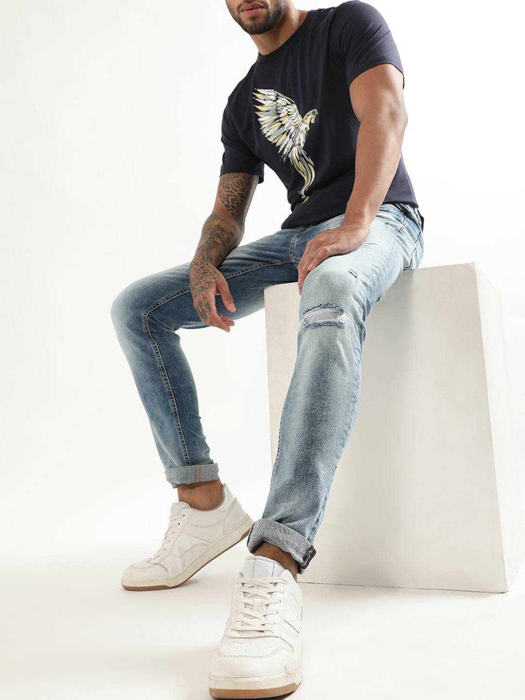 Antony Morato Blue Printed Regular Fit T-Shirt