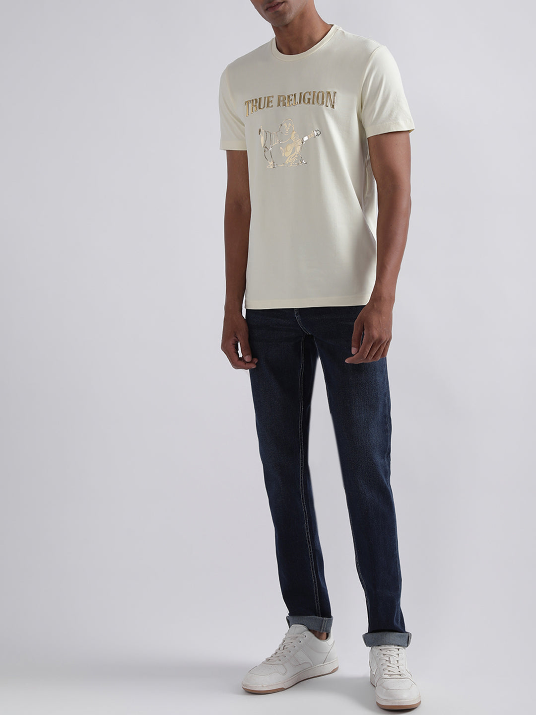 True Religion Off White Logo Regular Fit T-Shirt