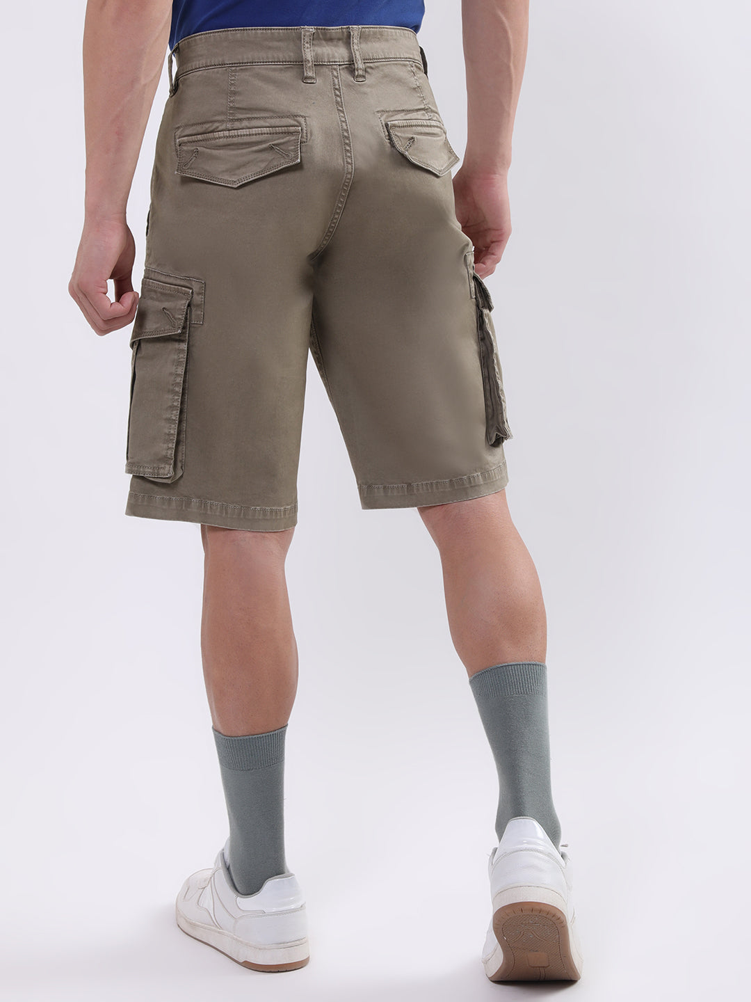 Iconic Men Khaki Embroidered Regular Fit Shorts