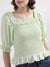 Elle Women Green Checked Square Neck Top