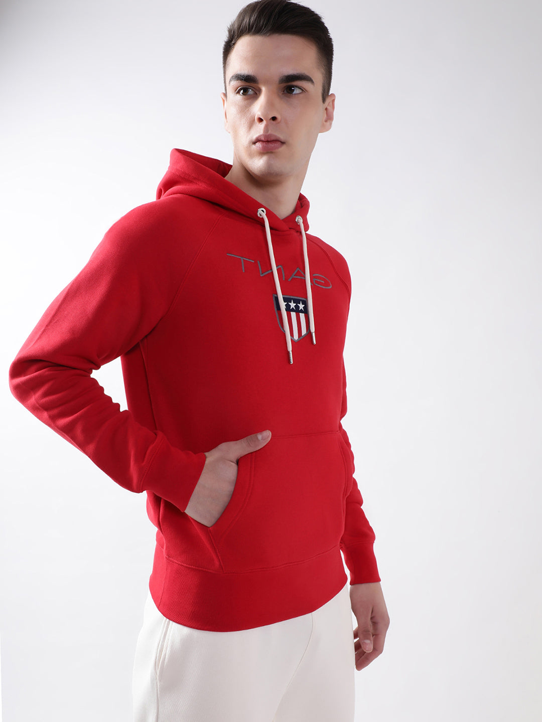 Gant Men Red Solid Hooded Sweatshirt