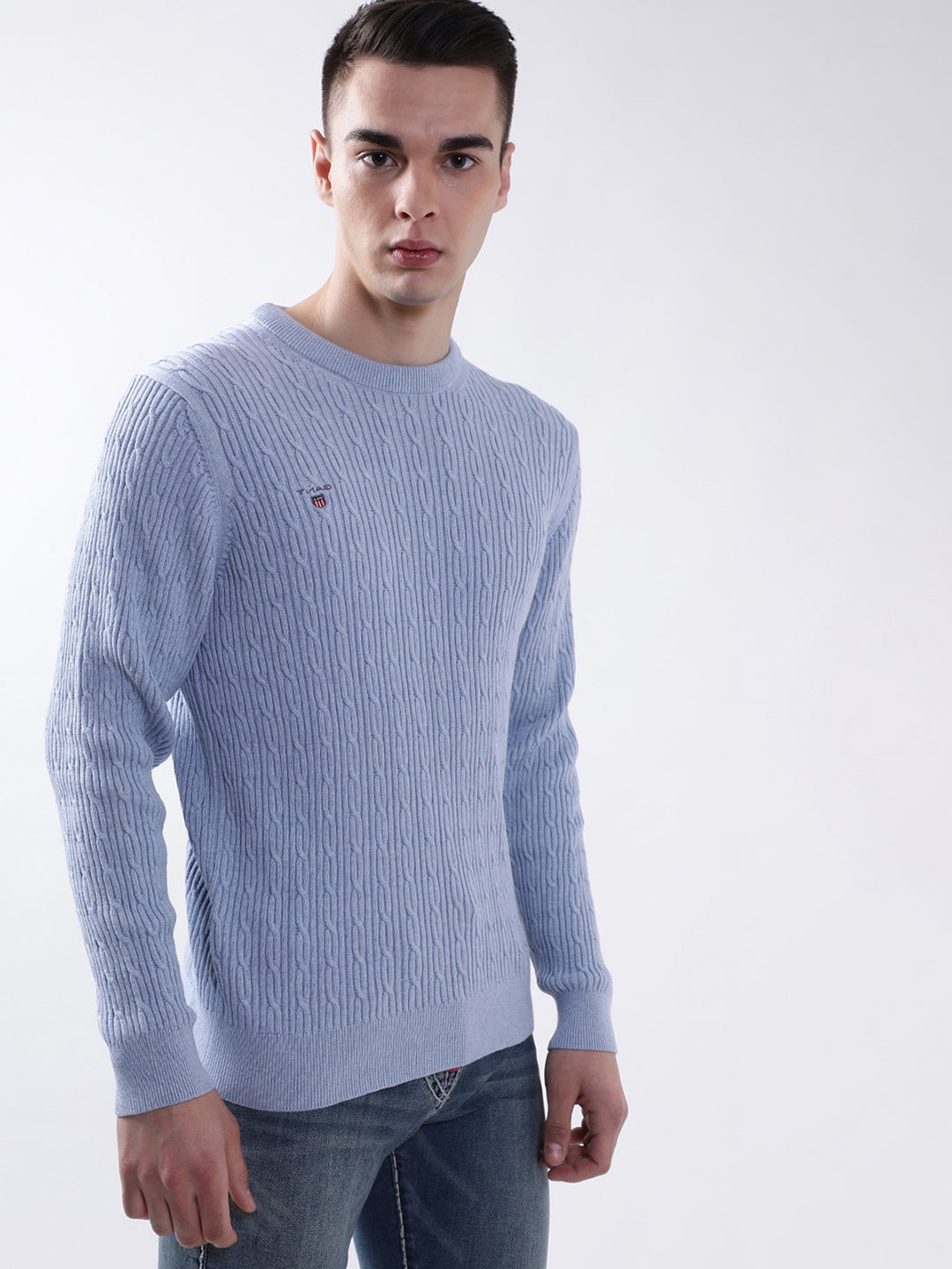 Gant Men Blue Solid Round Neck Sweater