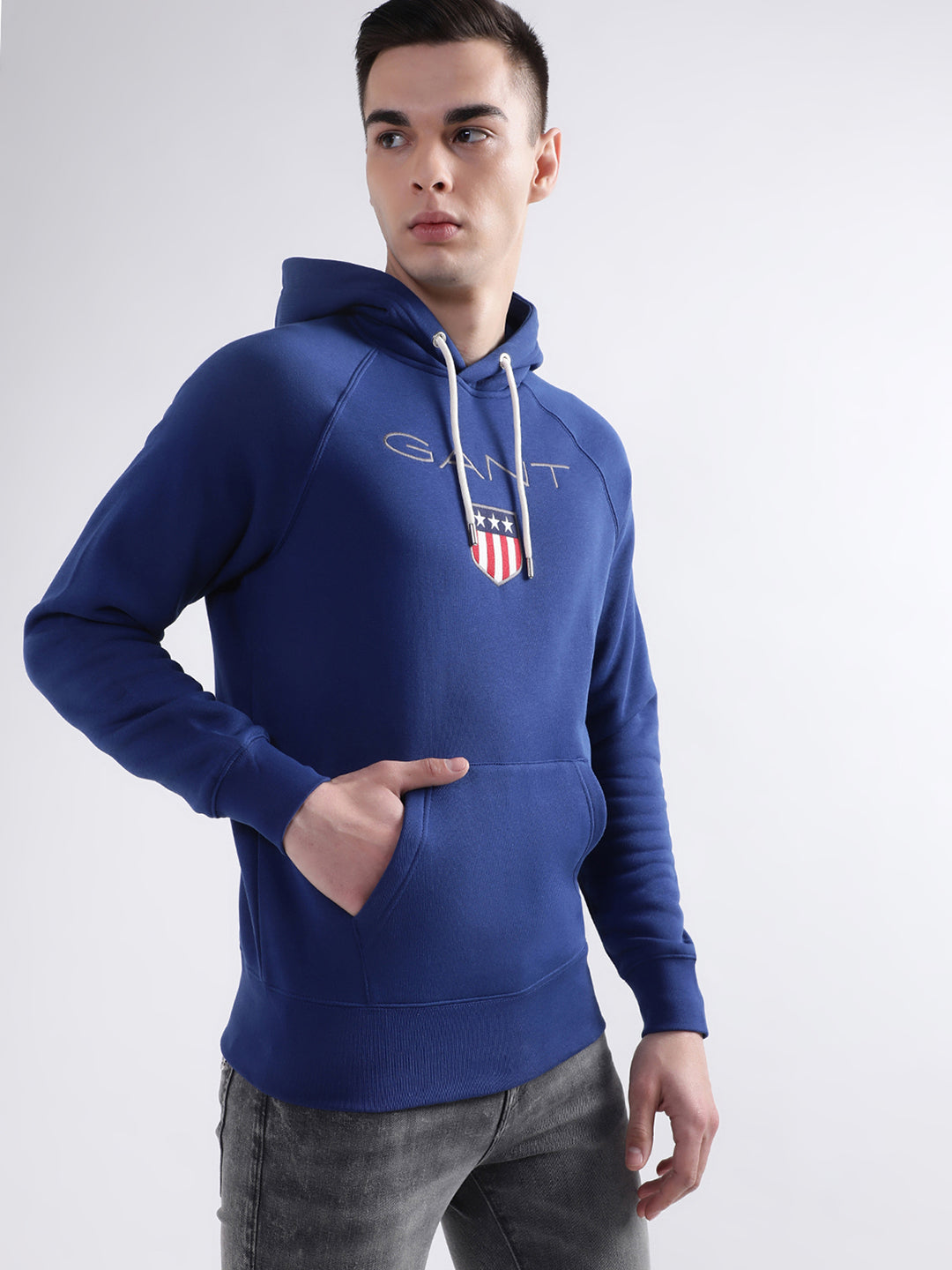 Gant Men Blue Solid Hooded Sweatshirt