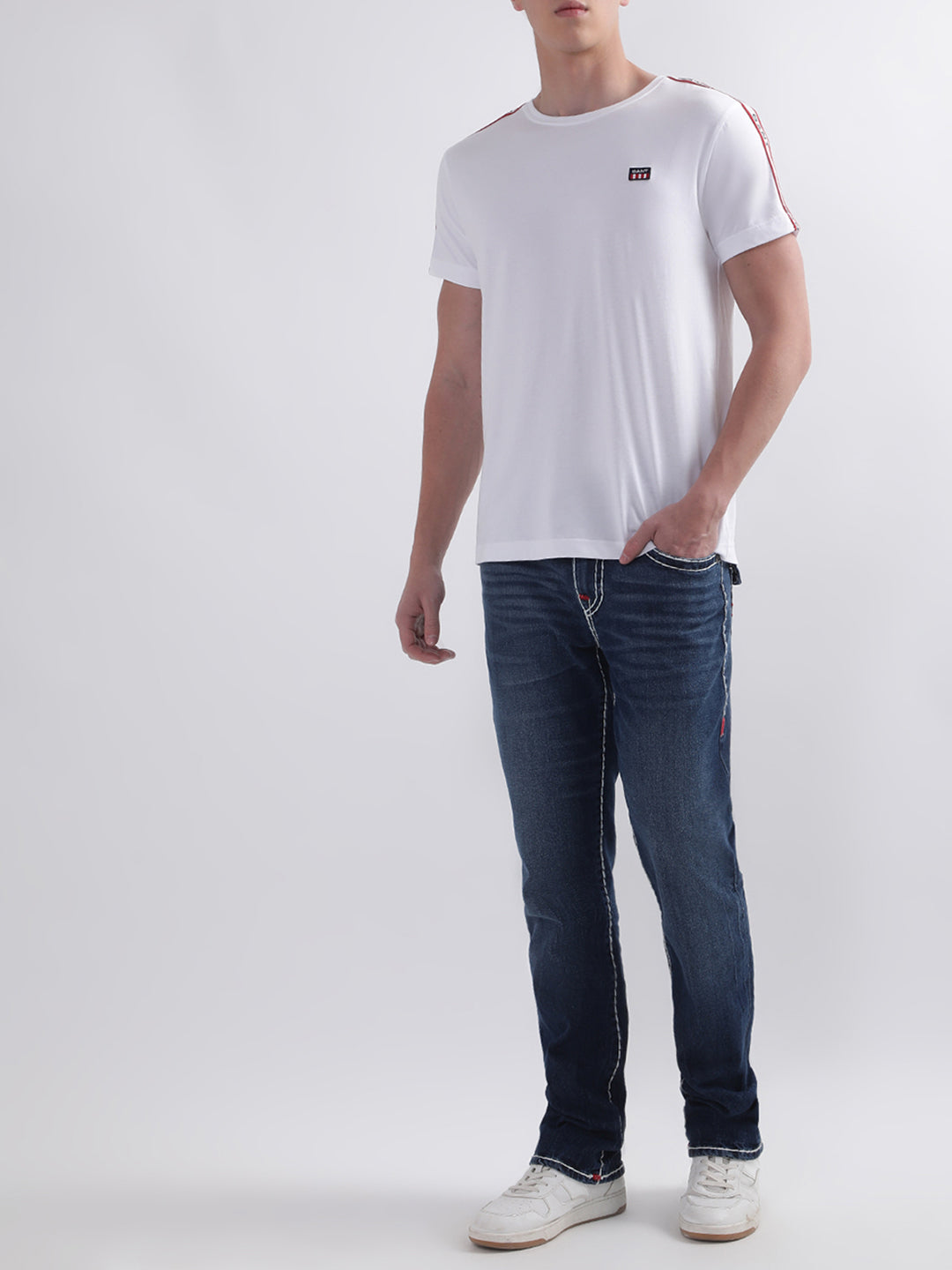 Gant White Shoulder Tape Regular Fit T-Shirt