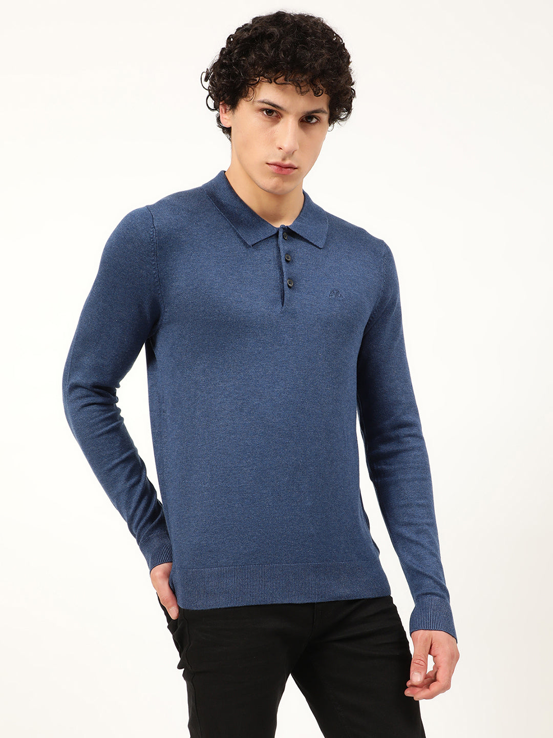 Lindbergh Men Blue Solid Round Neck Sweater