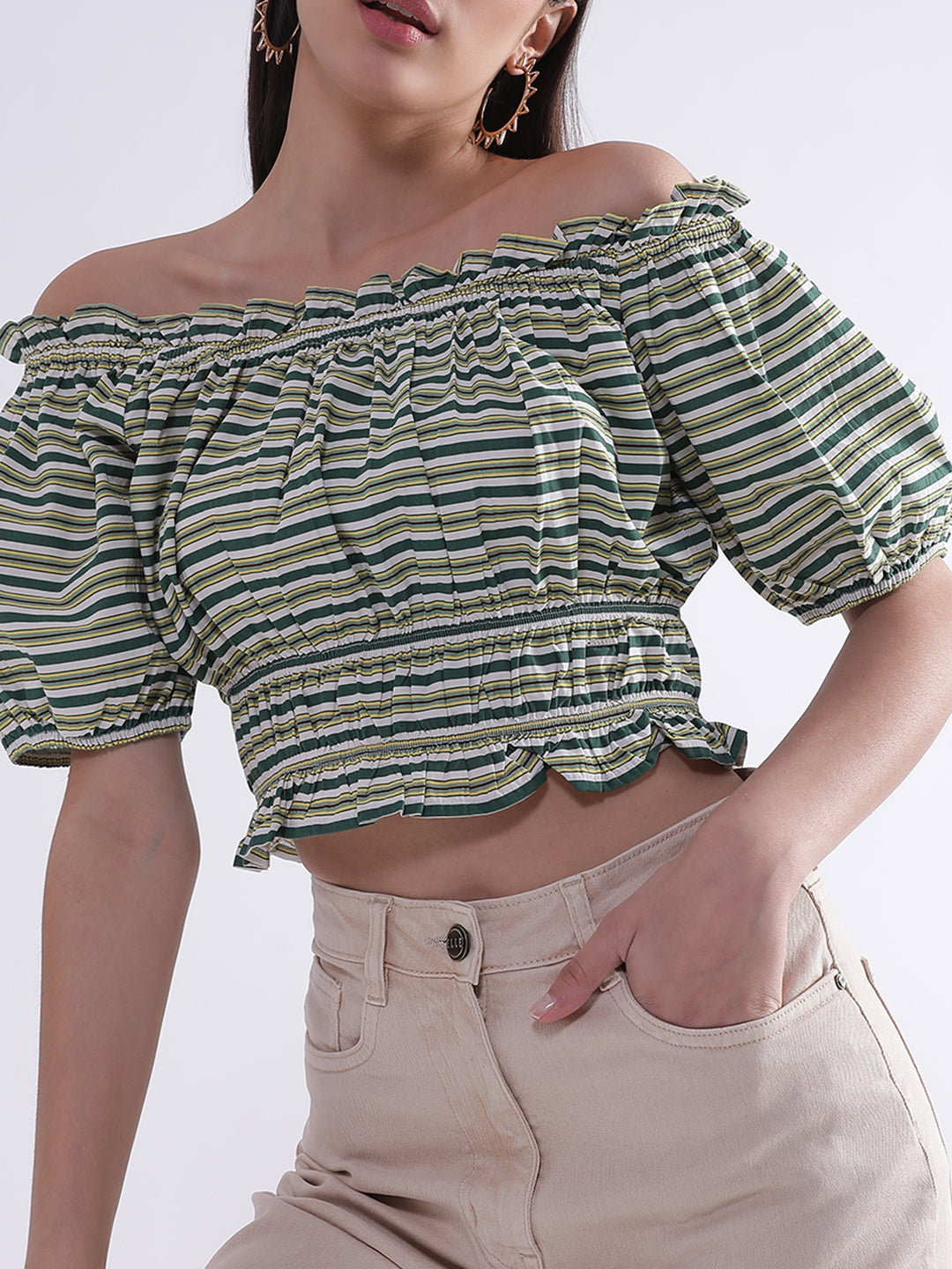 Elle Women Multi Off Shoulder Striped Top