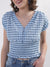 Elle Women Blue Checked V Neck Top