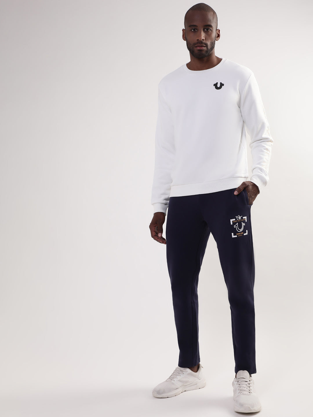 True Religion Men White Solid Round Neck Sweatshirt