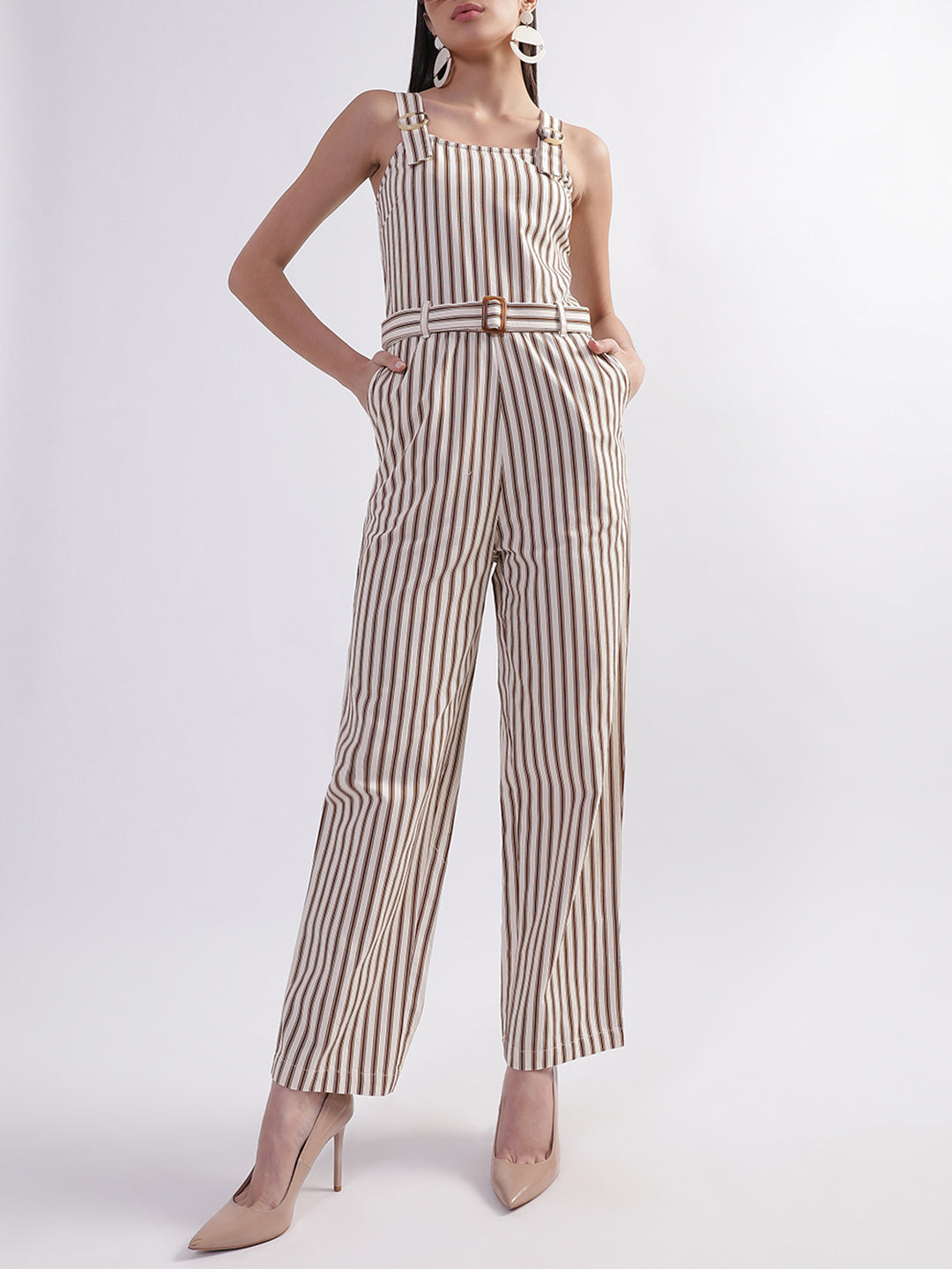 Elle Women Multi Square Neck Striped Jumpsuit