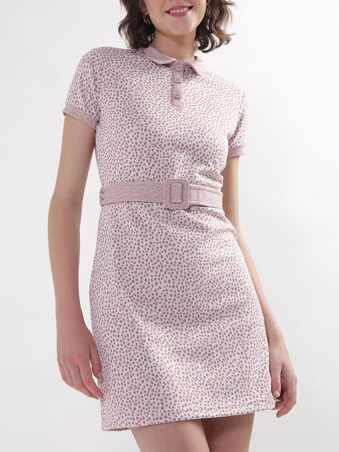 Elle Women Peach Printed Collar Dress