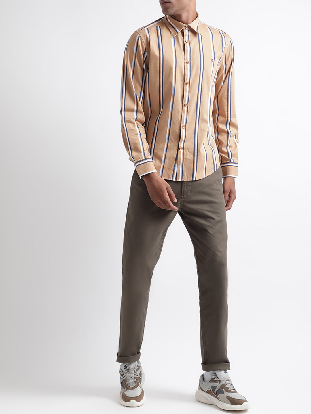 Iconic Brown Striped Regular Fit Shirt