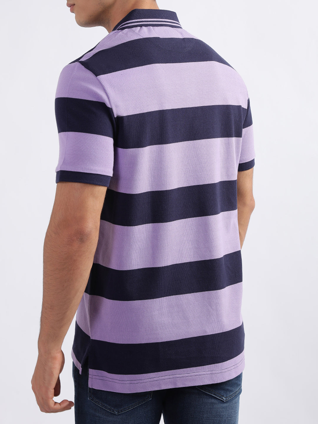 Iconic Purple Striped Regular Fit Polo T-Shirt