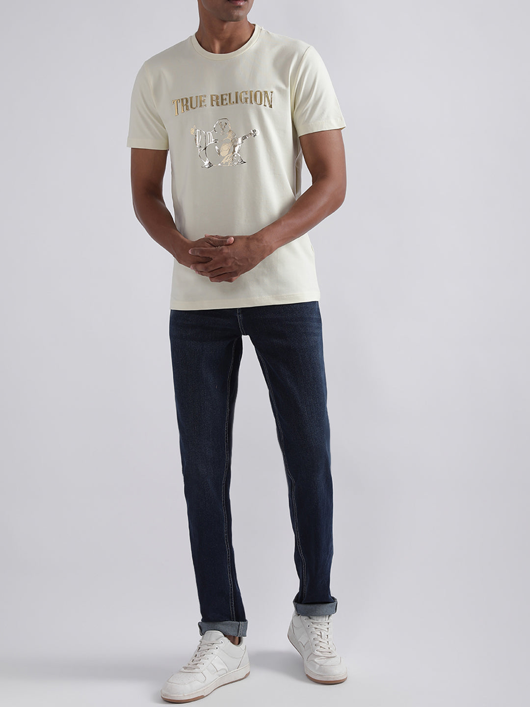 True Religion Off White Logo Regular Fit T-Shirt