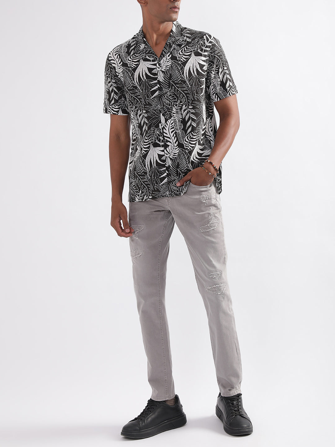 Antony Morato Black Printed Regular Fit Shirt