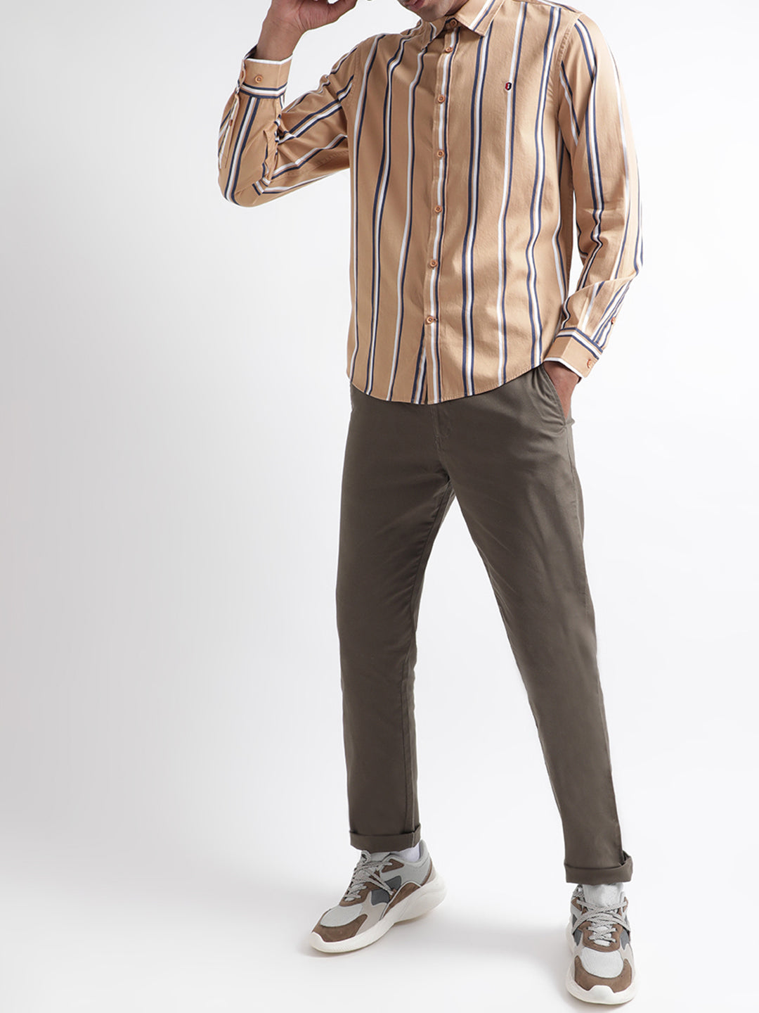 Iconic Brown Striped Regular Fit Shirt